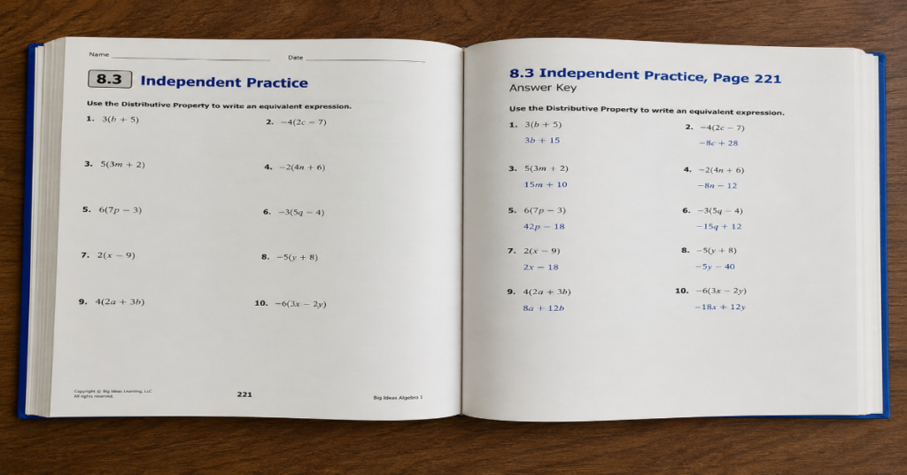 8.3 Independent Practice Page 221 Answer Key